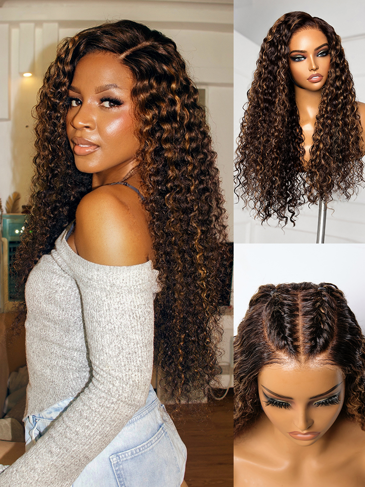 Luvme All-Day Comfortâ¢ Wig PartingMax Brown Highlights Funmi Curly 7x6 Closure HD Lace Glueless Wig Pre Cut Lace-image-40498188943450