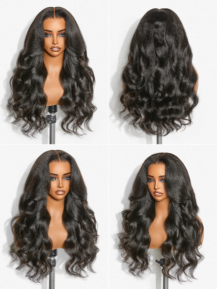 Luvme All-Day Comfortâ¢ Wig 180% / 250% Density Kinky Body Wave / Layered Light Kinky Straight PartingMax Glueless 7x6 Closure HD Lace Wig Pre-Cut La