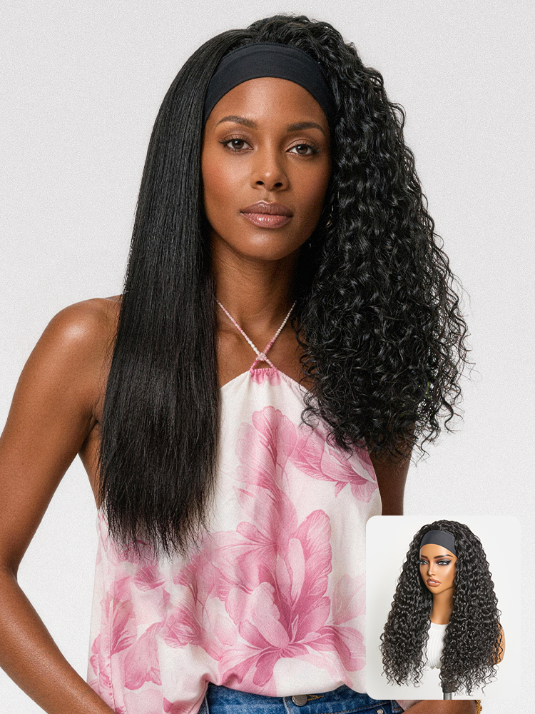 Beginner Friendly Water-Wave Wet and Wavy Headband Wig with Integrated Cooling Silk Headband, Effortless Wet-to-Dry Transformation (Get 2 Free Headban
