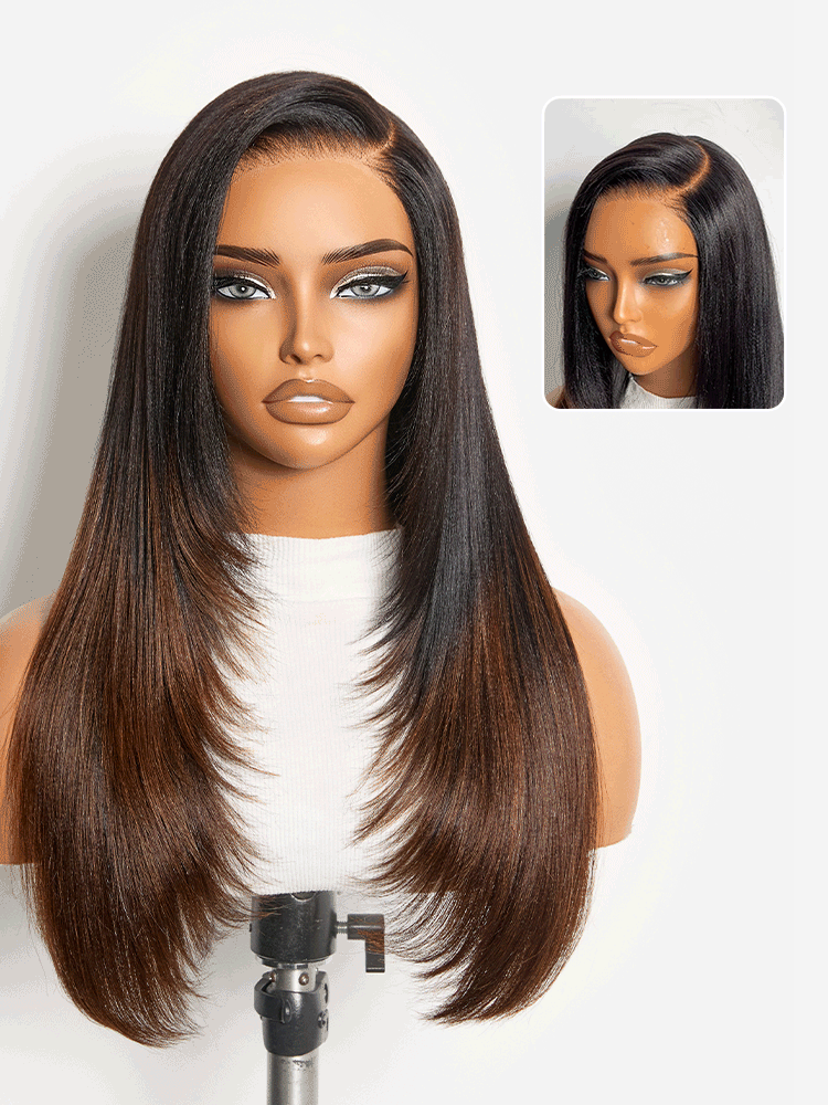 Luvme All-Day Comfortâ¢ Wig 180% Density Butterfly Cut Layered Light Yaki Straight Glueless 7x6 Closure HD Lace Human Hair Wig Pre-Cut Lace