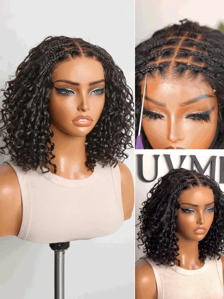 Readitressâ¢ Boho Braids Deep Curly Glueless 5x5 Closure Lace with Braided Top Human Hair Wig Pre-Cut Lace