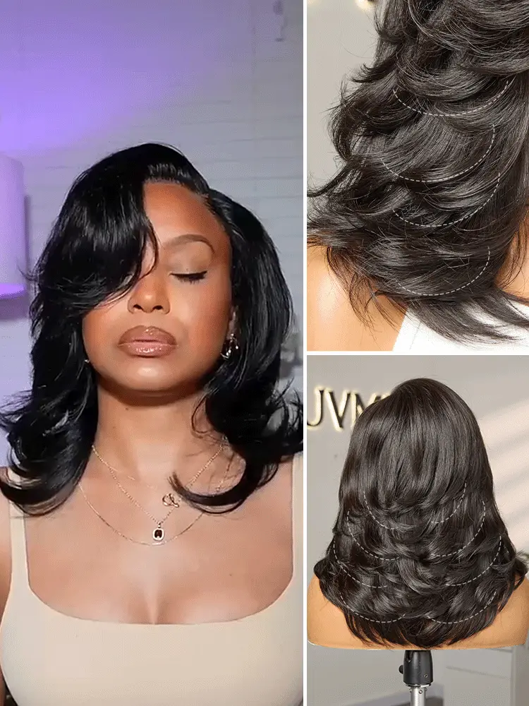 Effortlessly Chic Butterfly Cut Layered Wavy Glueless HD Minimalist Lace Short Wig