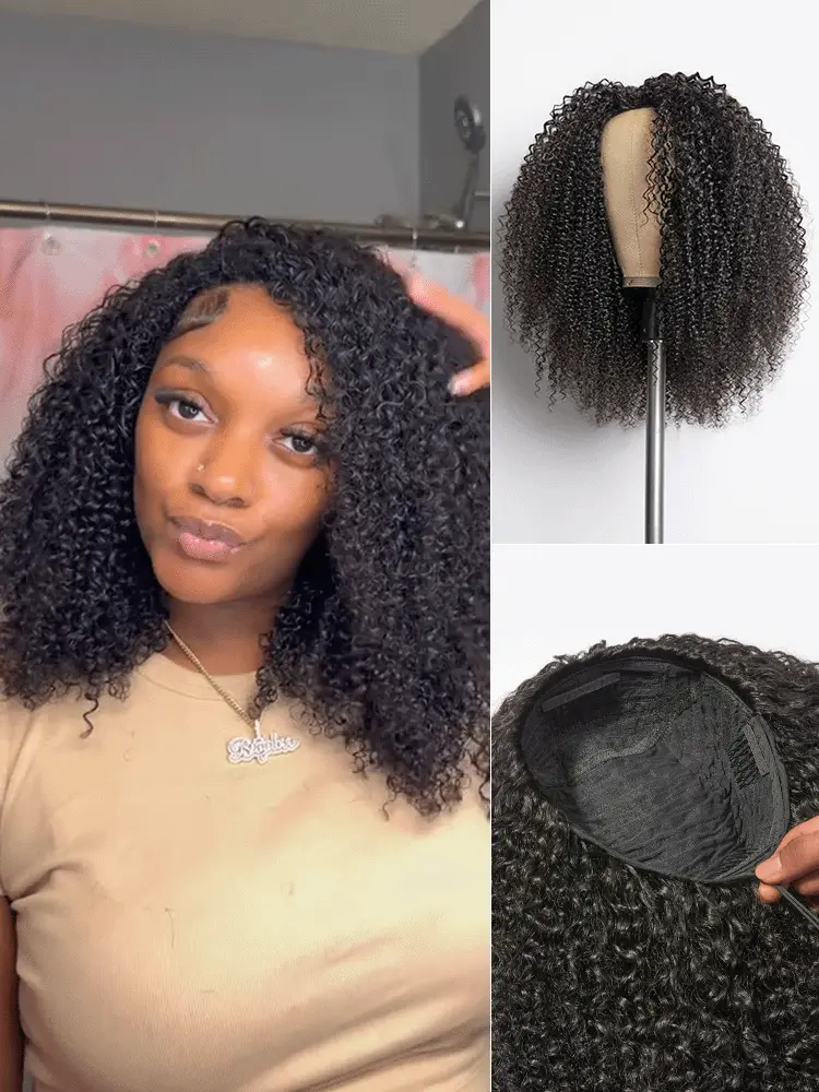 Luvme Too Easy Textureâ¢ 3-In-1 Half Wig 180% Density Kinky Curly Glueless Flexi-Fit Drawstring Wig