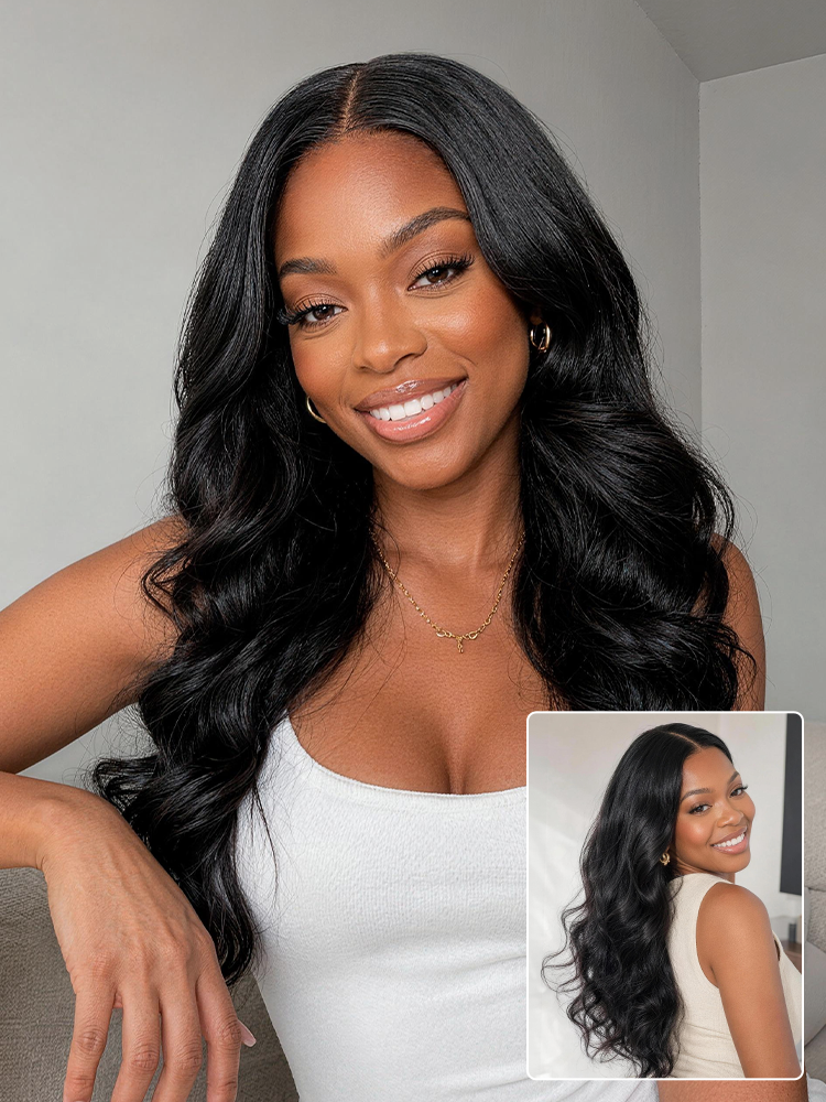 Jet Black Loose Body Wave Glueless 5x5 Closure Lace Wig 100% Human Hair