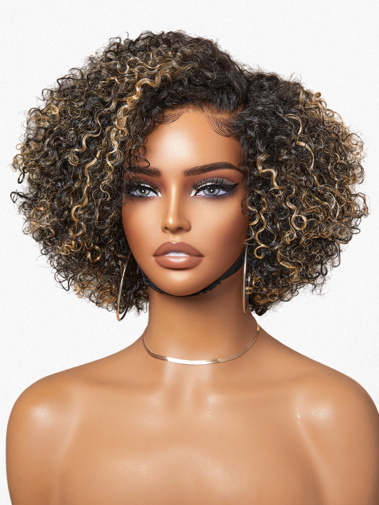 New Customers Only | Trendy Short Cut Curly Minimalist HD Lace Glueless Side Part Wig 100% Human Hair Pre-Cut Lace