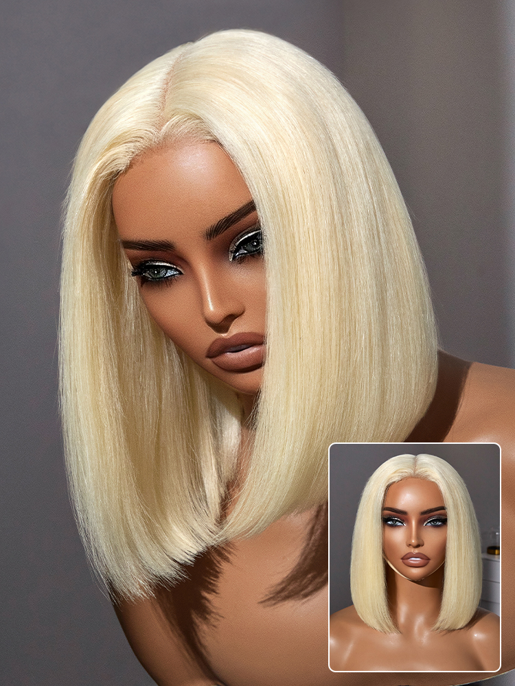 Easily Redyed 613 Blonde Blunt Cut Bob Wig Glueless Deep Middle Part 2x6 HD Lace Wig Pre-Cut Lace