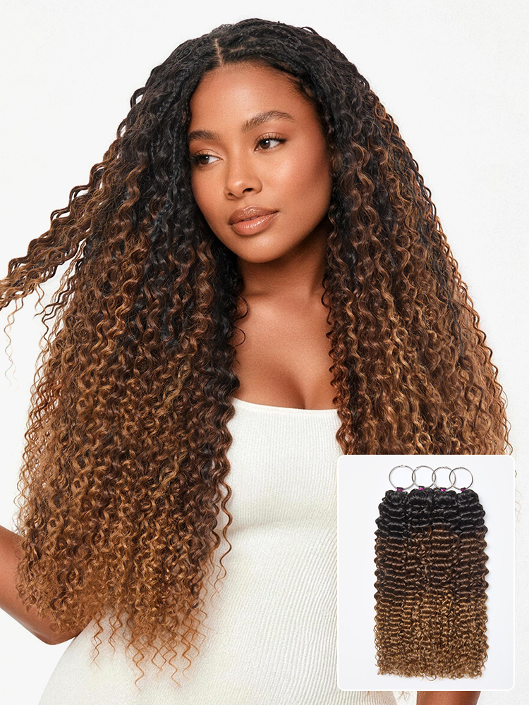 Miracle Knots Colored Crochet Hair Wet and Wavy Ombre | Mix Brown for Boho Braids | Crochet Weaves| Fulani Braids | Twi